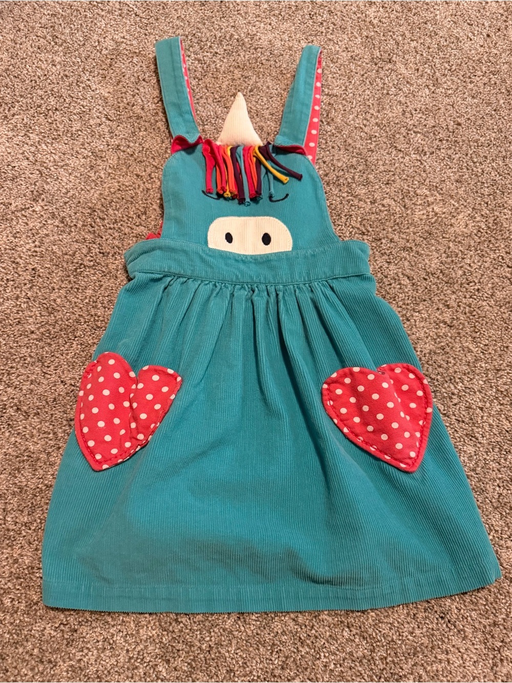Frugi Girls Unicorn Dress with Red Heart Pockets in 2/3